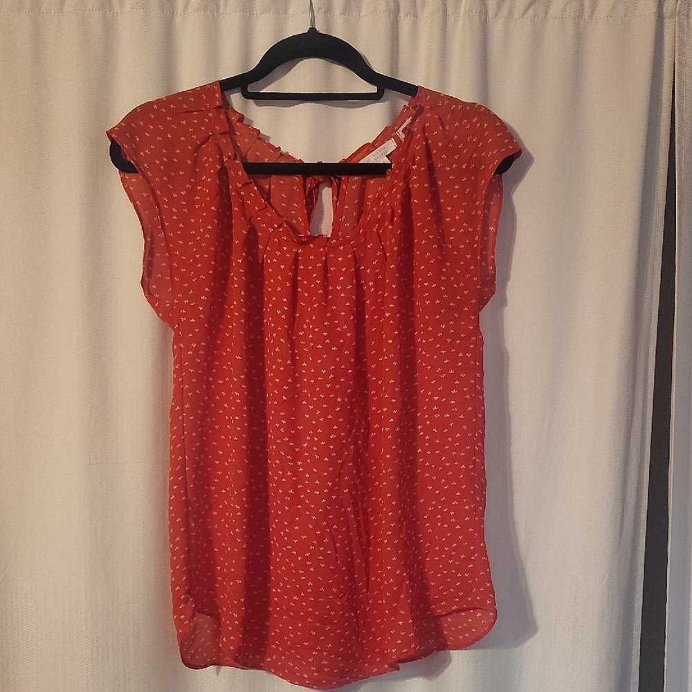 LC Lauren Conrad Red Blouse with White Dots